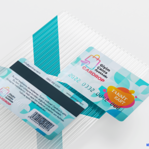 Plastik Kartvizit - Turkuaz Yaldızlı ve Renkli Baskı - Kabartma Harf ve Rakam